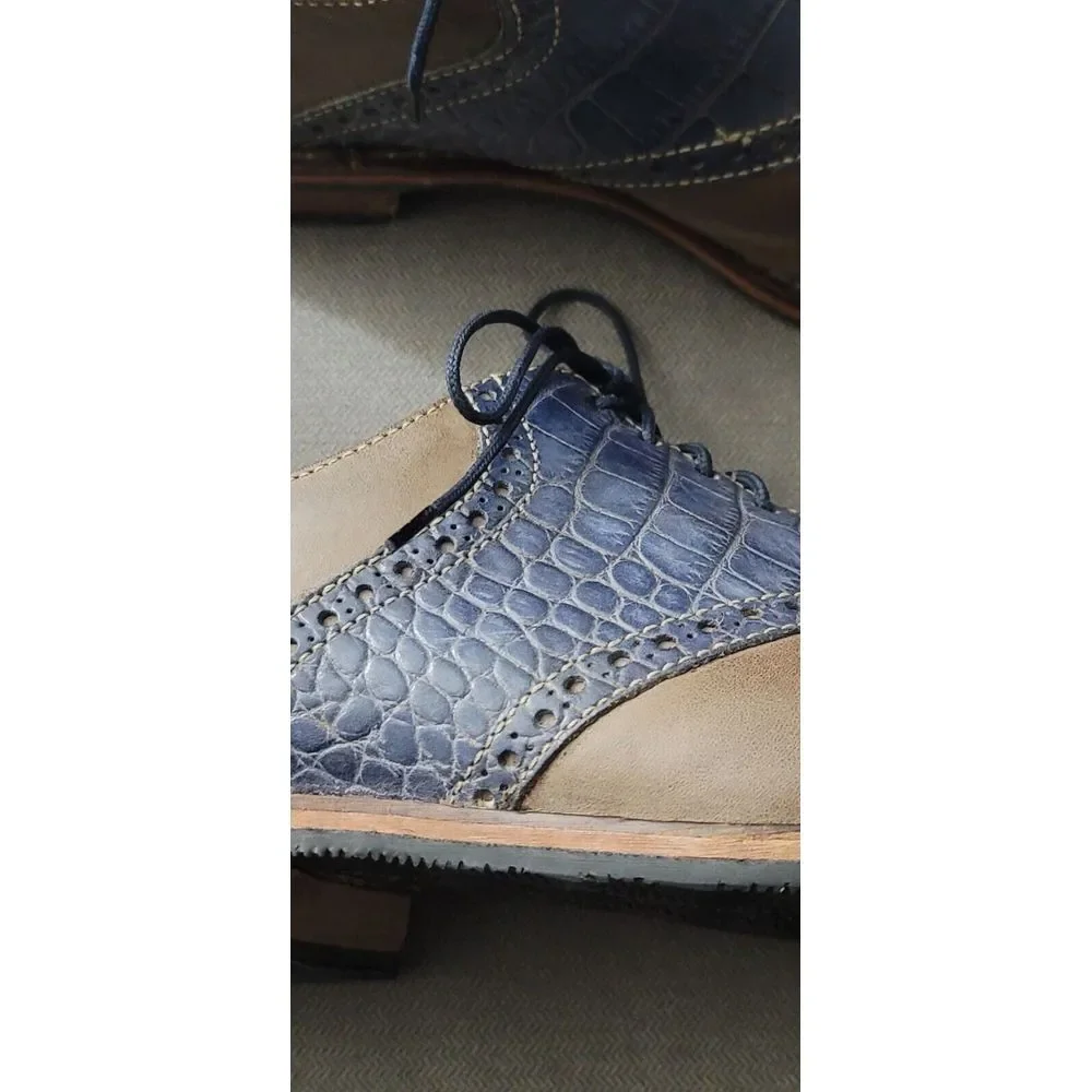 Cole Haan Men's Colton Saddle Oxford Dress Shoes in Brown‎ Blue Leather Size 9.5